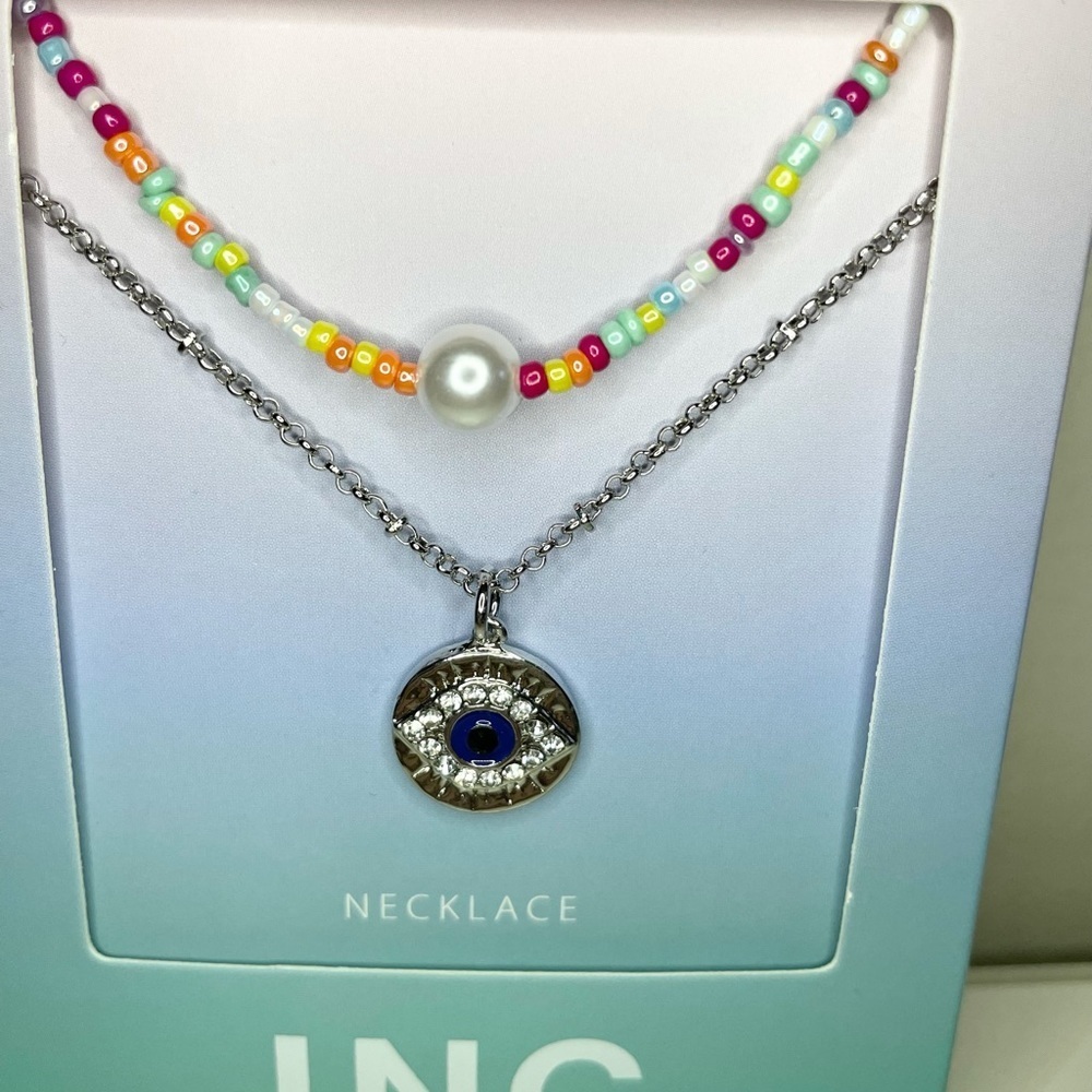 INC International Concepts Mixed Bead and Evil Eye Pendant Necklaces 2 Pc Set - Picture 4 of 11